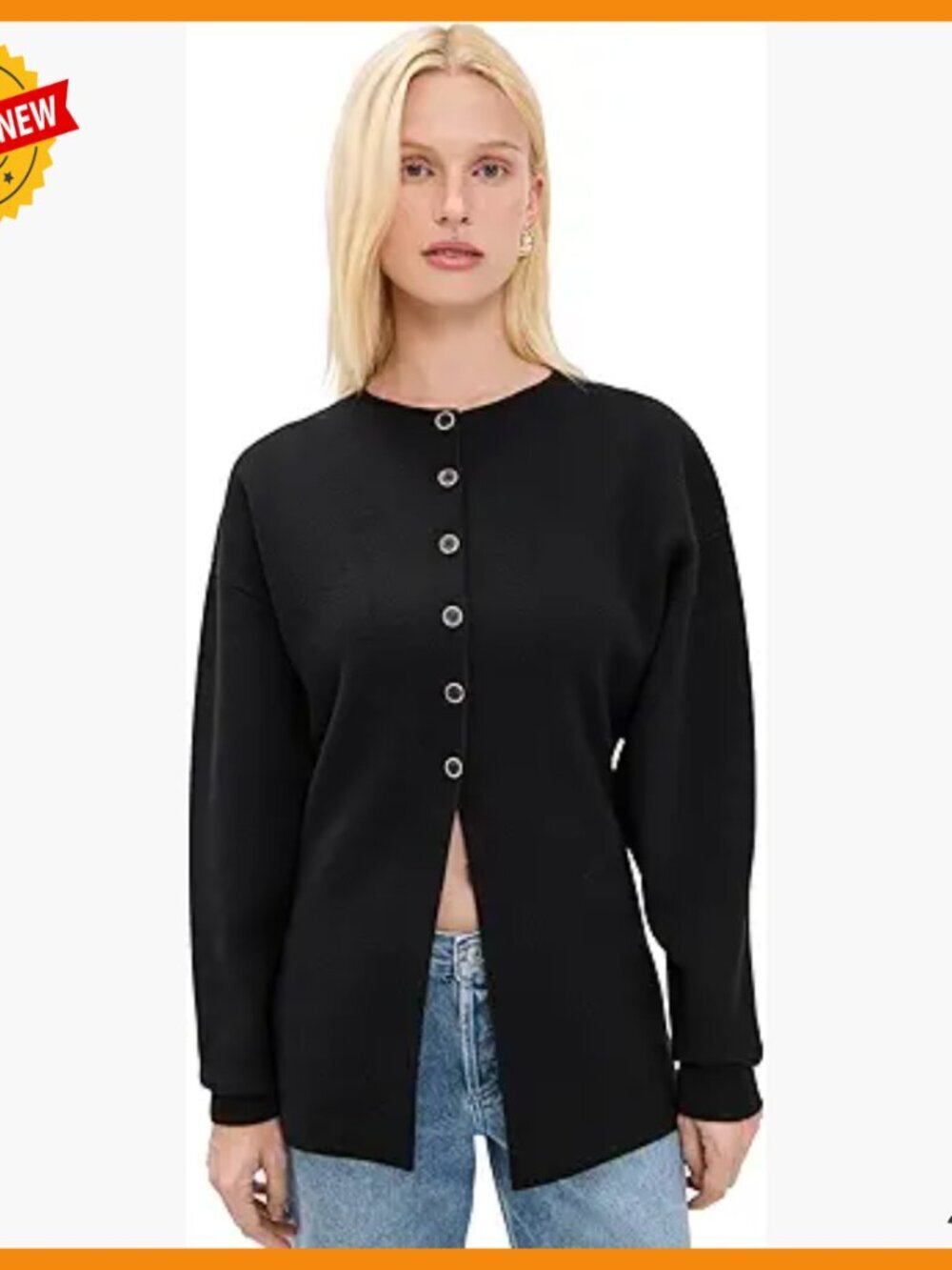 Exaggerated Sleeve Cardigan Sweater, Mid-Weight Stretch Knit